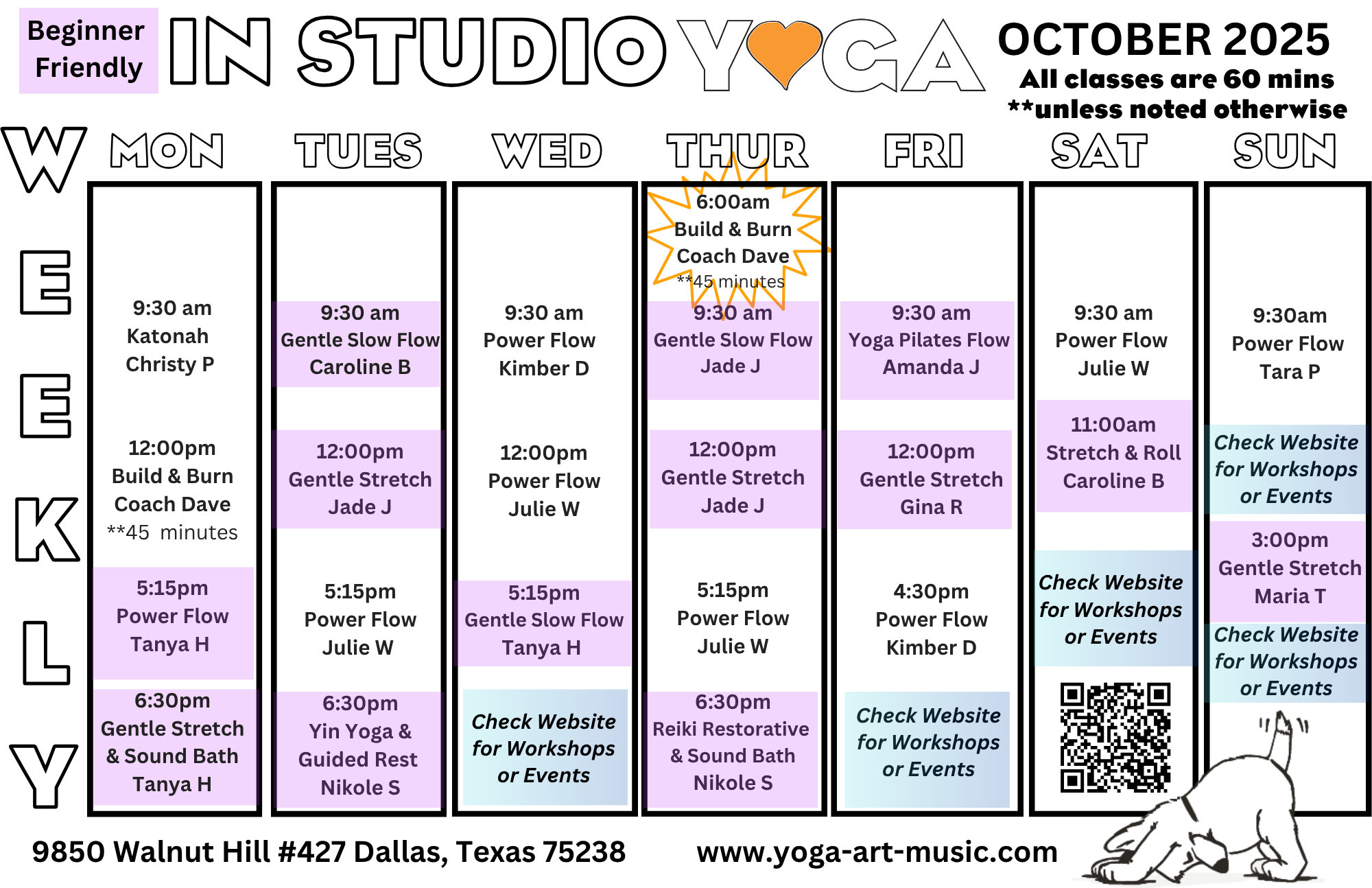 OCT 2025 CURRENT STUDIO SCHEDULE OCT 2025 CURRENT STUDIO SCHEDULE